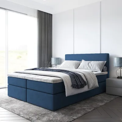 Produktbild von Bett, Boxspringbett BERG mit Bonell-Matratze und T25 Topper, 2 Bettkästen, Doppelbett, Stauraum 180x200 cm (Dunkelblau - Itaka 11)