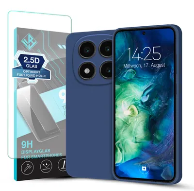 Produktbild von Hülle für Xiaomi Redmi Note 14 Pro mit 9H Displayglas Displayschutz Case Cover Bumper Smartphone Softgrip Schutzhülle Farbe: Blau