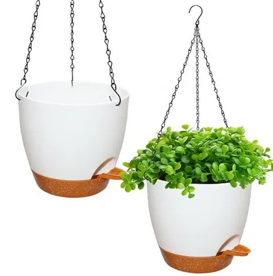 Immagine prodotto di Vaso sospeso a cascata, 20,5 cm, plastica, con sistema di auto-irrigazione, 3 ganci