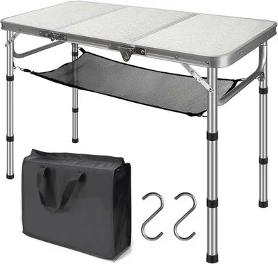 Obrázok produktu pre Skladací kempingový stôl 90 x 40 cm, čierny hliník, pre 4 osoby