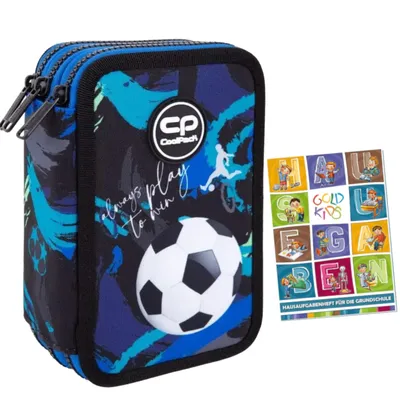 Produktbild von Federmäppchen 3 Fächer - Mäppchen für Mädchen und Jungen - Federmappe 3-Fach Federtasche Gefüllte Schüleretui Schulmäppchen und Hausaufgabenheft -Ball