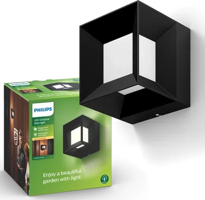 Obrázek produktu pro Philips myGarden Nástěnné svítidlo Parterre, 7,5 W, Venkovní světlo na zeď, Černá, Kov, IP44, Terasa, Zahrada, II