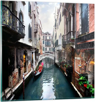 Produktbild von Bilder auf glas - Boot Brücke Tourismus Venedig - 70x70cm - Glasbilder - Wandbilder - Kunstdruck - zum Aufhängen bereit - Wanddekoration aus Glas - Glas Bilder - Wandbild auf Glas - GAC70x70-2157