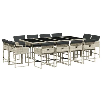 Produktbild von vidaXL 13-tlg. Garten-Essgruppe mit Kissen Hellgrau Poly Rattan