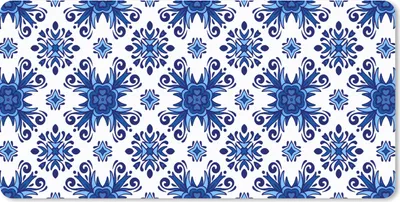 Produktbild von MuchoWow® Schreibtischunterlage Fliese - Blume - Blau - Muster 80x40 cm - XXL Mauspad - Gaming Mauspad
