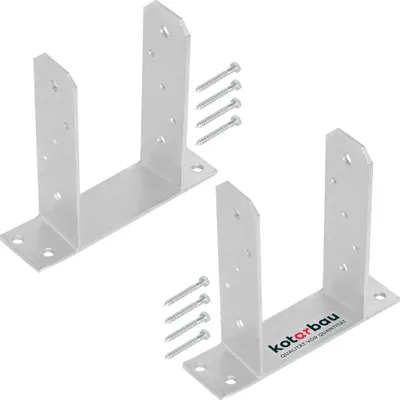Produktbild von KOTARBAU® 2er Set TT Pfostenträger zum Aufschrauben 90 mm Bodenanker für Holzpfosten Pfostenschuh für Zaunpfosten verzinkter Stahl Silber