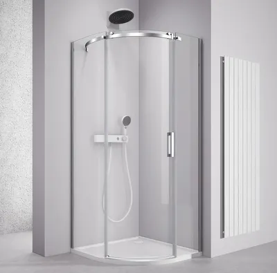 Imagen del producto de Polysan THRON, mampara de ducha redonda en forma de cuarto de círculo, 900x900 mm, vidrio transparente, para instalación en la parte izquierda