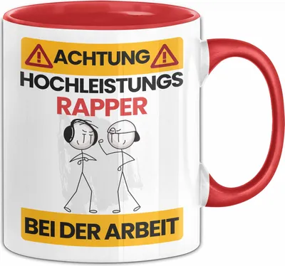 Produktbild von Rapper Tasse Geschenk Lustiger Spruch Geschenkidee für Rapper Achtung Hochleistungs Rapper Bei Der Arbeit (Rot)