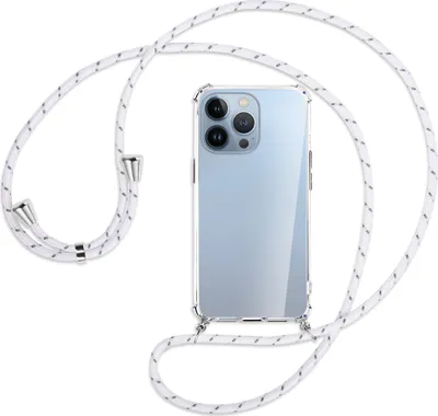 Produktbild von Handykette Backcover-Schutzhülle mit Band (Metall silberfarben) für Apple iPhone 13 Pro - weiß/grau