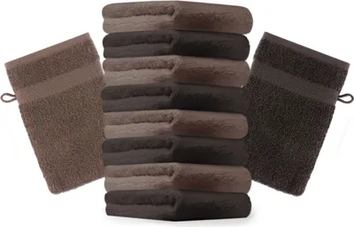 Produktbild von Betz 10 Stück Waschhandschuhe 16x21 cm PREMIUM 100% Baumwolle  Farbe: dunkelbraun und nussbraun