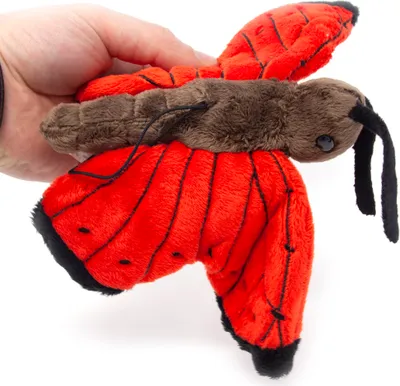 A hand holding a plush butterfly toy.