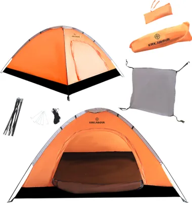 Produktbild von KIRKJUBØUR® "Vindr" 2 Personen-Camping-Zelt, wasserdicht, UV-Schutz 50+, leicht & stabil, inkl. Zubehör & Tragetasche, schnell aufbaubar orange|KJ-114