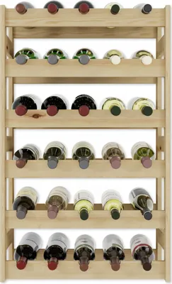 Zdjęcie produktu dla Lenmar, drewniany regał na wino, na butelki, RW-1, RW-1-30, 102 x 63 x 25 cm, 7 leżaków, 30 butelek, regał na butelki, regał do piwnicy, naturalny