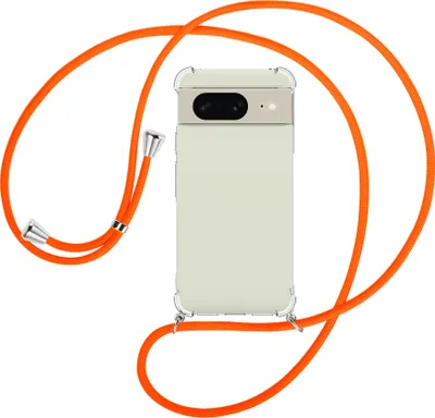 Produktbild von Handykette Backcover-Schutzhülle mit Band (Metall silberfarben) für Google Pixel 8 (6.2'') - neonorange
