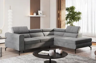 Produktbild von Easy4You Grau Ecksofa Balsta Velours in L-Form 264 x 73 x 203 cm mit Schlaffunktion und Bettzeugbehälter - Schlafsofa mit Bettkasten Links oder rechts - Eckcouch mit Stauraum - Stoff: Monolith 85