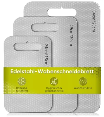 Produktbild von Omgoods – Set aus 3 Schneidebrettern aus Edelstahl mit Titanbeschichtung