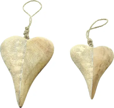 Produktbild von Hänger Herz, 2er Set, Mangoholz, Raue Oberfläche, Sisal, Maße: 10 x 15 cm, 13 x 20 cm