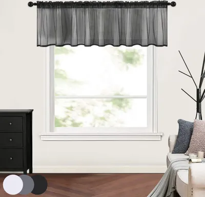 Produktbild von 2er Set Scheibengardine Bistrogardinen Kurz Vorhänge Küchengardinen Gardinen für Küche Wohnzimmer Schlafzimmer, Schwarz, B132xH46cm