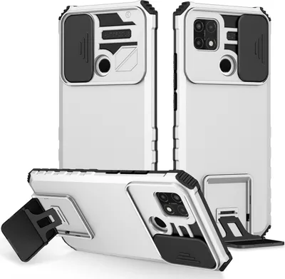 Produktbild von OPPO A15 Hülle, Dual Layer Ständer Schutzhülle mit Schiebe Kamera Schutz für OPPO A15 Weiß