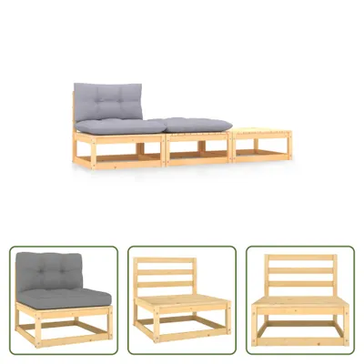 Produktbild von The Living Store 3-tlg. Garten-Lounge-Set mit Kissen Kiefer Massivholz