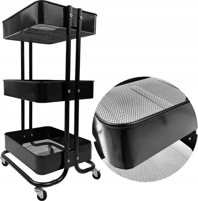 Zdjęcie produktu dla Wózek metalowy na kółkach 3 półki 74cm czarny