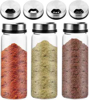 Imagen del producto de Tarros de vidrio para hierbas, 300 ml, juego de 3 unidades, herméticos, con tapa giratoria, para la cocina