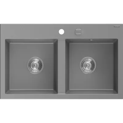 Zdjęcie produktu dla Mexen Hektor zlewozmywak granitowy 2-komorowy 800 x 480 mm, szary, syfon chrom - 6521802000-71