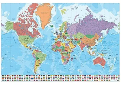 Immagine prodotto di Poster con mappa del mondo e bandiere Mappa del Mondo 91,5 x 61 cm