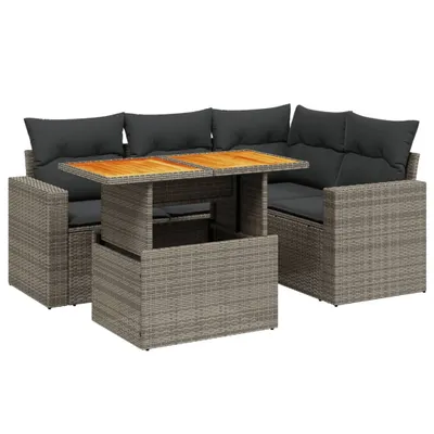 Produktbild von vidaXL 5-tlg. Garten-Sofagarnitur mit Kissen Grau Poly Rattan