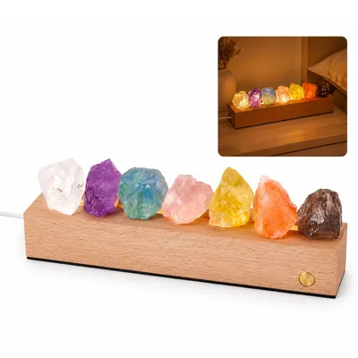 Produktbild von Regenbogen-Kristall Rohstein Nachtlicht mit USB-Rechteckbasis, dreifarbigem Licht, natürlichem Kristallmineral, 2–3 cm Deko-Objekt Geschenkidee-SetPro