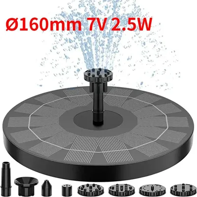 Immagine prodotto di Fontana solare per esterni, adatta per stagni da giardino. Kit pompa per fontana solare con 6 ugelli, ideale per la decorazione del giardino. Potenza: 2,5W