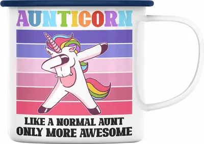 Produktbild von Trendation - Tante Geschenk Emaille Tasse Lustiger Spruch Aunticorn Geschenkidee für Beste Tante (Blau)