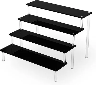Image de Étagère en acrylique à 4 niveaux pour figurines et gâteaux, noire, décoration