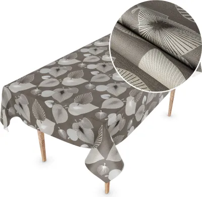 Produktbild von Tischdecke Wachstuch Premium Blumen Grau Robust Wasserabweisend Breite 140 cm Länge 500 cm