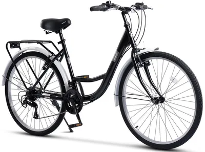 Produktbild von RICH City Bike für Erwachsene, 21-Gang Schaltwerk / Stahlrahmen-Hardtail MTB, 26 Zoll Allround-Reifen, V-Brake Bremsen, Gepäckträger & Schutzbleche, Reflektoren für Sicherheit, Ideal für Alltagspe