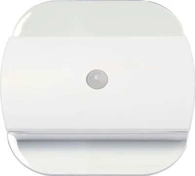 A white motion-activated LED night light with a motion sensor in the center.