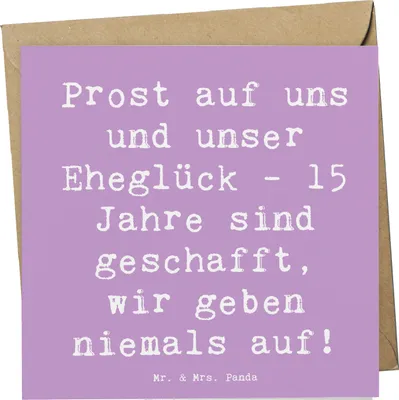 Produktbild von Mr. & Mrs. Panda Grußkarte Spruch 15. Hochzeitstag Gläserne Hochzeit - Lavendeltraum - Geschenk, Glas, Klappkarte, doppelkarte, Ehejubiläum, Glückwunschkarte, faltkarte