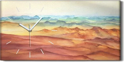 Produktbild von Wandbild Leinwand Bilder mit Uhr 60x30 Berglandschaft Gipfel Sonnenuntergang - weiße Hände