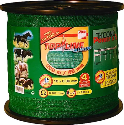Produktbild von 200 m Weidezaunband TopLine Plus Breite 40 mm Bruchlast 230 kg 10 x 0,30 mm Tricond