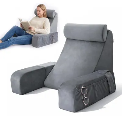 Lesekissen mit Armlehnen und Nackenstütze, ergonomisch, grau