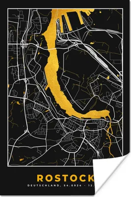 Produktbild von MuchoWow® Poster Rostock - Stadtplan - Gold - Karte - Deutschland 40x60 cm - Plakate für die Wand - Poster Babyzimmer