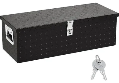 Immagine prodotto di Cassetta portattrezzi in alluminio per camion, pick-up - Contenitore per cassone - Realizzata in lamiera goffrata, adatta per carichi pesanti - Impermeabile e con chiusura a chiave - Ideale per pick-up, camper e rimorchi - Dimensioni: 76x33x24 cm - Colore: nero