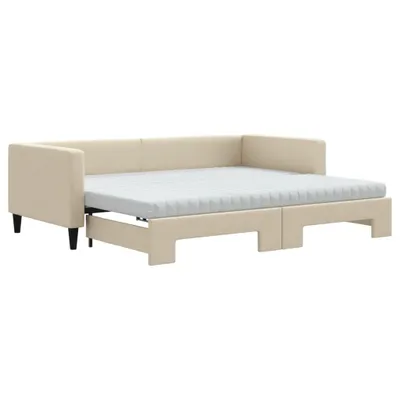 Image de vidaXL Lit de jour extensible avec matelas Crème 90x200 cm Tissu