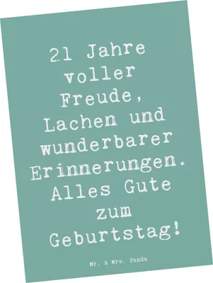 Produktbild von Mr. & Mrs. Panda Postkarte Spruch 21. Geburtstag Freude - Meeresbrise - Geschenk, Alter, Ansichtskarte, Erwachsensein, Postkarten, Grußkarte, Ansichtskarten, einzelkarte