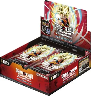 A booster box of Dragon Ball Super Fusion World trading cards, featuring artwork of Goku.