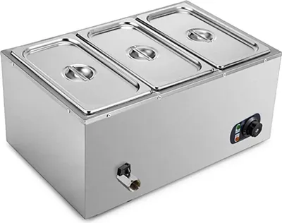 Imagen del producto de Calentador eléctrico para buffet PRO - Plato para mantener alimentos calientes - Recipiente para mantener calientes 3 porciones - 3 litros - Calentador eléctrico para buffet y fiestas.