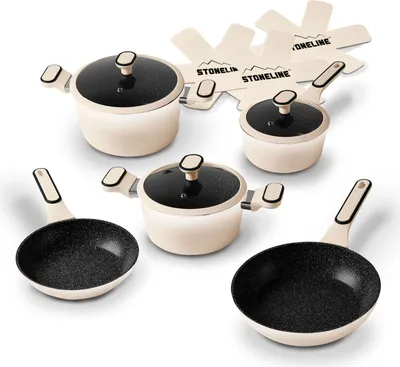 Produktbild von STONELINE® Kochgeschirr-Set 11-teilig 18/20/24 Creme | mit Deckeln