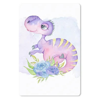 Produktbild von MuchoWow® Mauspad Mousepad Kinderzimmer - Lila - Dinosaurier - Mädchen - Kinder - Rosa 18x27 cm - Mousepads - Maus Mat - Pad - Mausunterlage