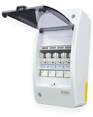 Produktbild von Sicherungskasten 230V mit 4 LS C-Schaltern C6A C10A 2x C16A IP40