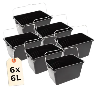 Produktbild von 6 x Farbeimer leer mit Ausgießer Eimer Eckig Streichen Zubehör Plastikeimer Malereimer Lackeimer Streicheimer mit Skala Universaleimer Farb Kübel 6 Liter